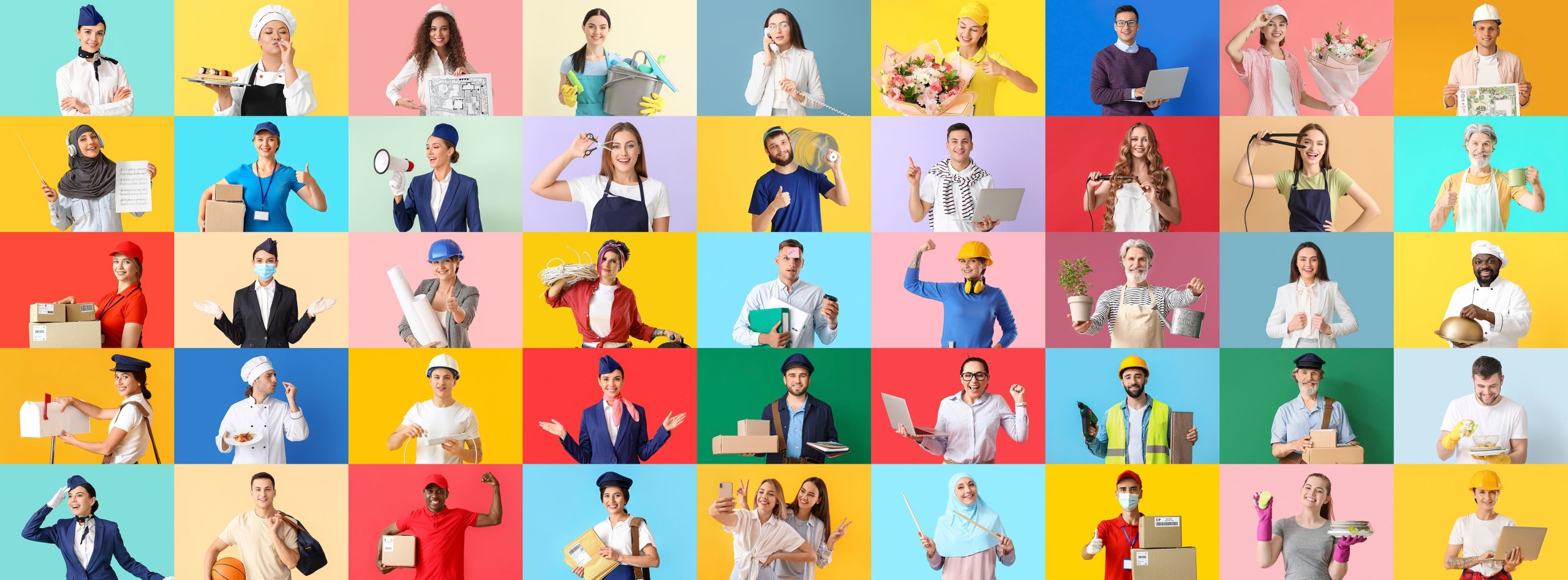 Group,Of,People,Of,Different,Professions,On,Color,Background